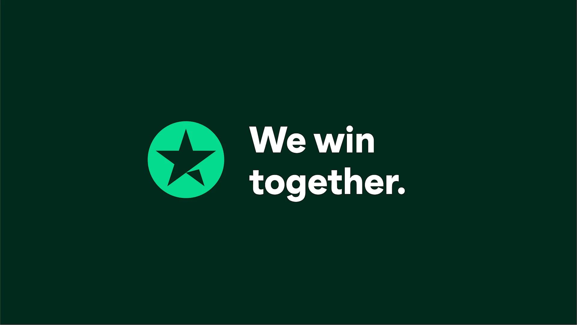 A dark green background featuring the Trustpilot star and the following words - We win together