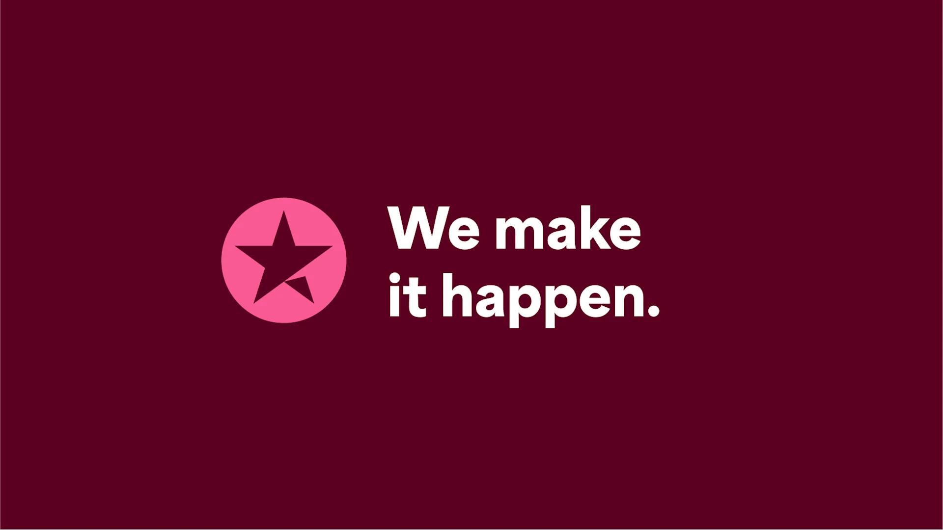 A dark pink background featuring the Trustpilot star and the following words - We make it happen