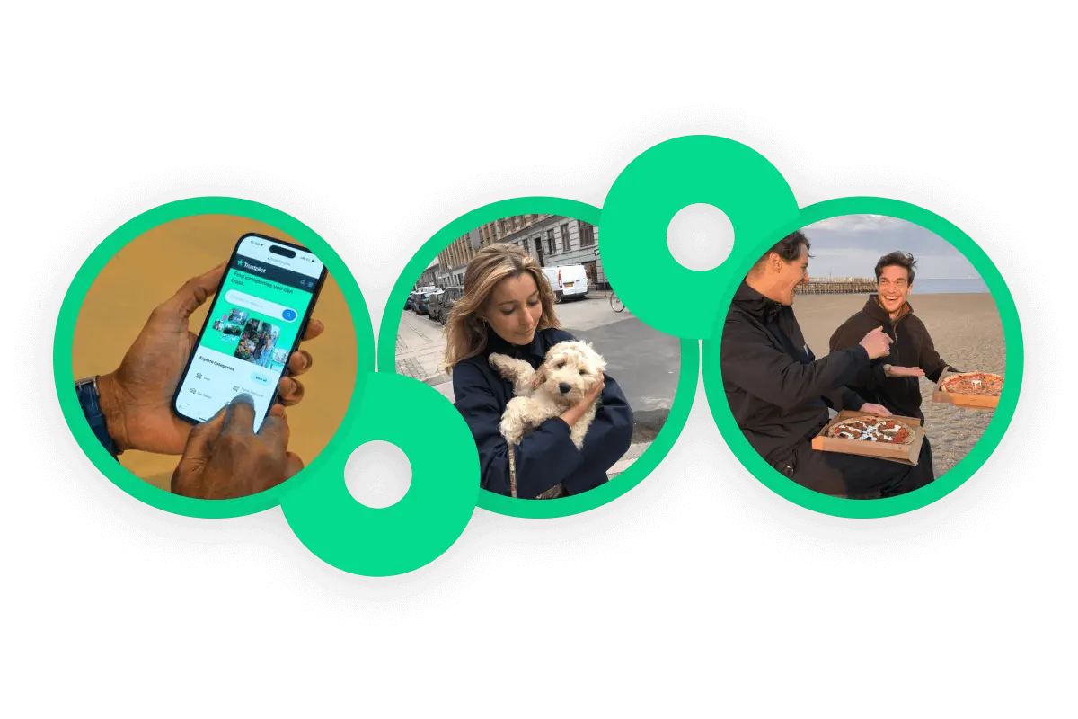 Three circular images, each containing a photo to represent Technology, Community and People